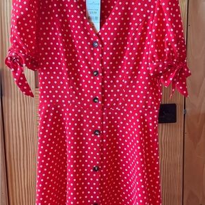 Red Polka Dot Button-Up Dress. 1950's style. Very light.